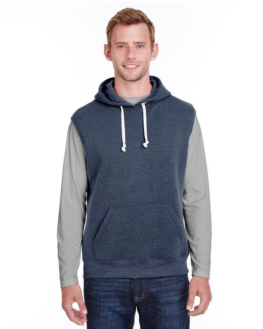 Adult Triblend Fleece Sleeveless Hooded Sweatshirt - BLACK - S