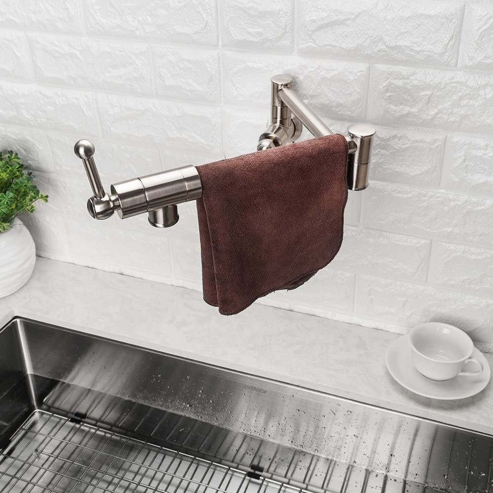 Wall Mount Kitchen Faucets Stainless Steel Folding Stretchable Double Joint Swing Arm