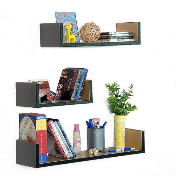 Trista - [Gray Space] U-Shaped Leather Wall Shelf / Bookshelf / Floating Shelf (Set of 3)