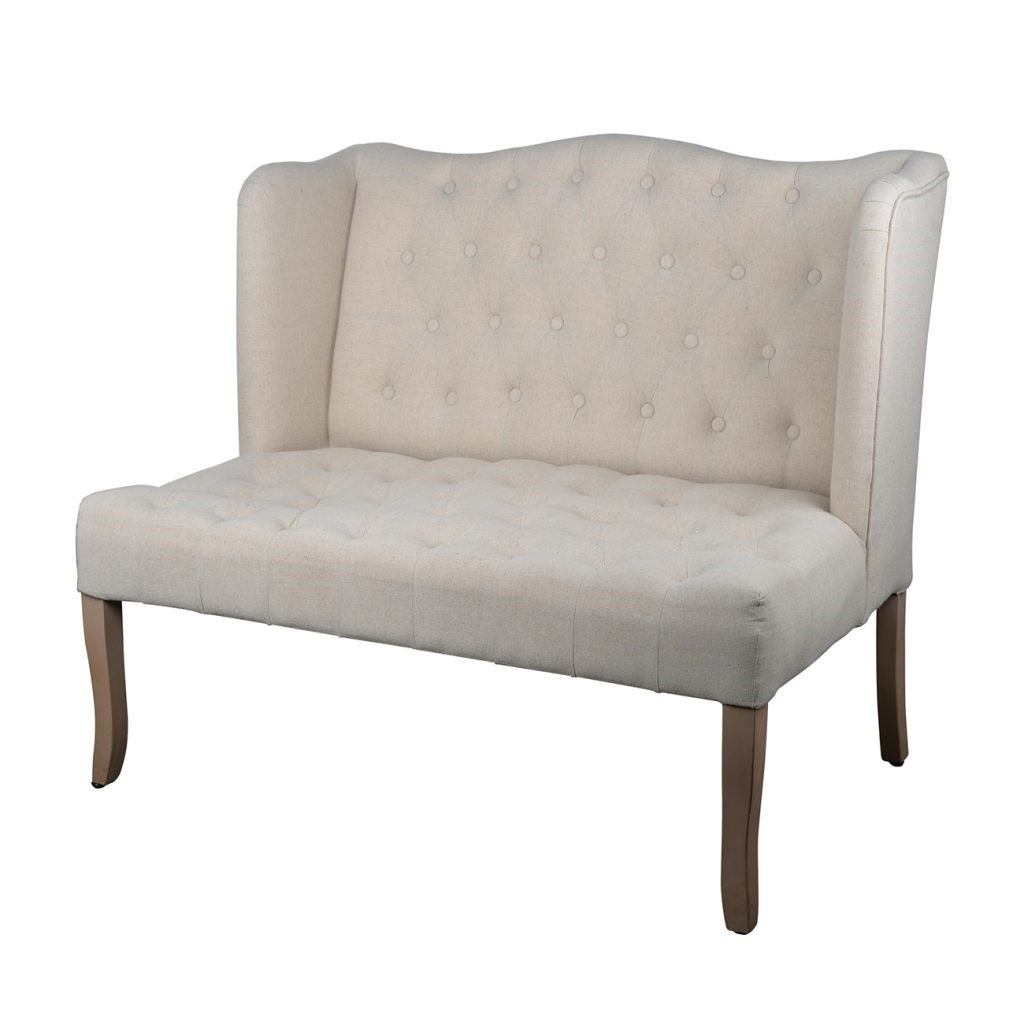 43 Inch Traditional Loveseat, Wingback, Button Tufting, Cream Fabric