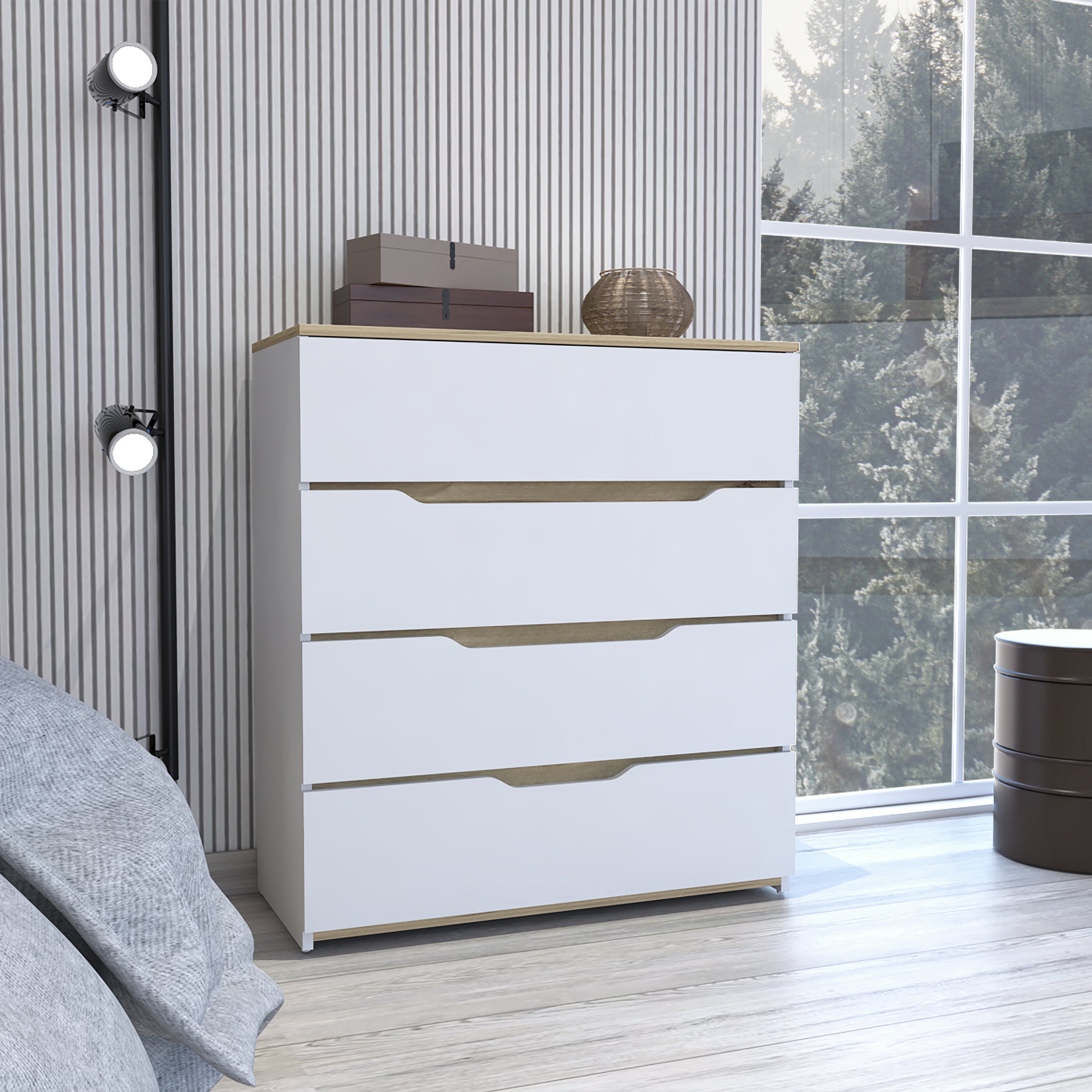 Lynbrook 4-Drawer Dresser White and Light Oak