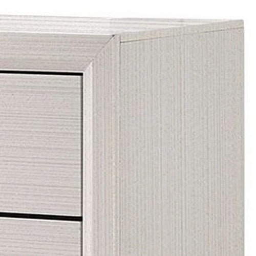 58 Inch 6 Drawer Dresser, Solid Wood Frame, Subtle Lines, White, Black