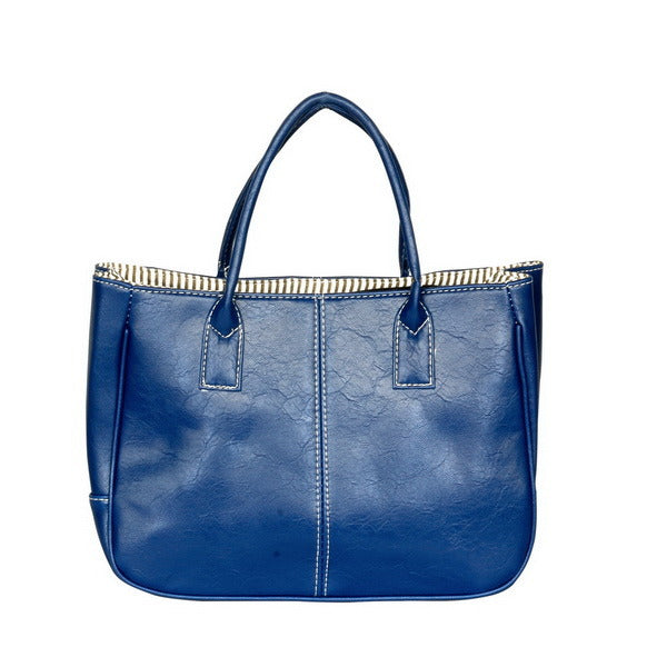 [Blue Wind] Stylish Blue Double Handle Leatherette Bag Handbag Purse