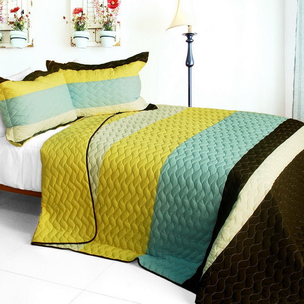 [Mira Beauty] 3PC Vermicelli-Quilted Patchwork Quilt Set (Full/Queen Size)