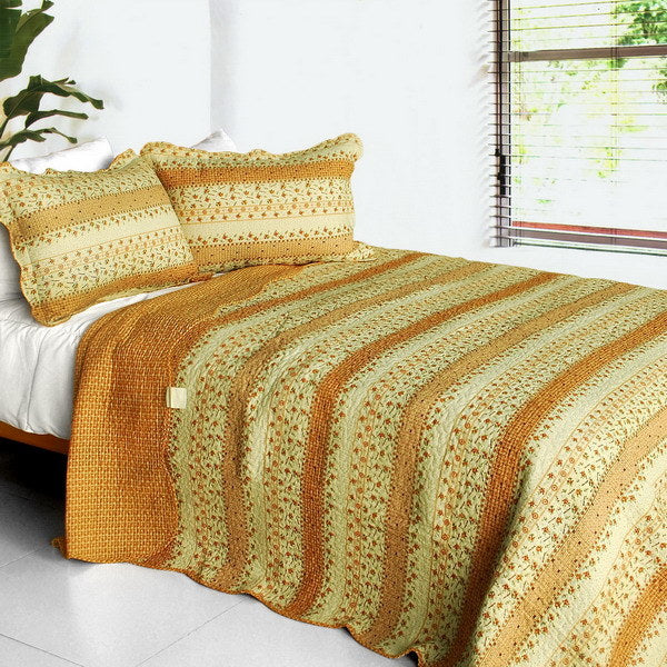 [East of Eden] 3PC Cotton Vermicelli-Quilted Printed Quilt Set (Full/Queen Size)