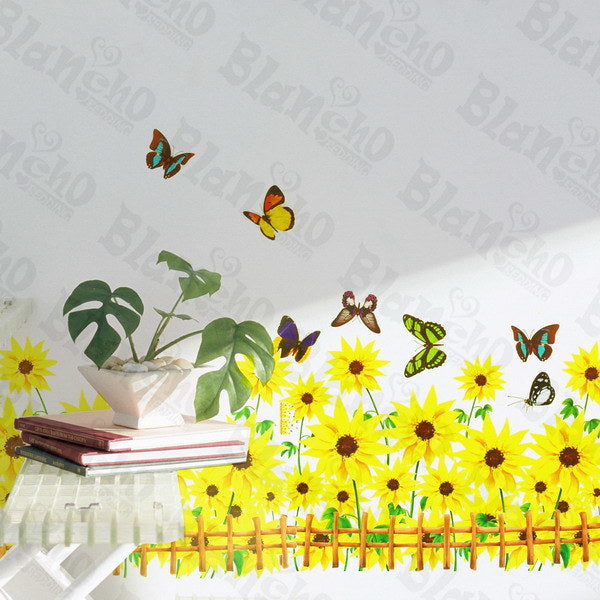 Colorful Butterfly and Blooming Flowers - Wall Decals Stickers Appliques Home Dcor