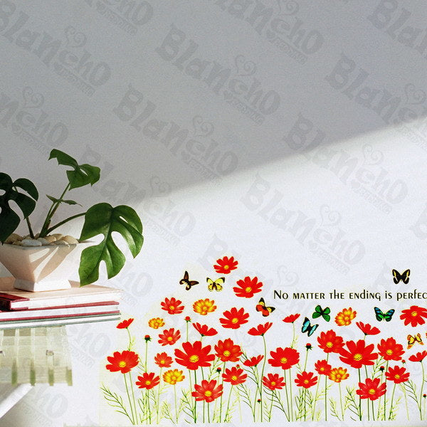 Butterfly And Flowers - Wall Decals Stickers Appliques Home Dcor