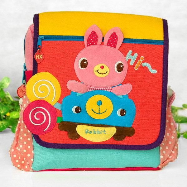 [Hi Rabbit] Embroidered Applique Kids Fabric Art School Backpack / Outdoor Backpack (9.2*10.4*2.7)