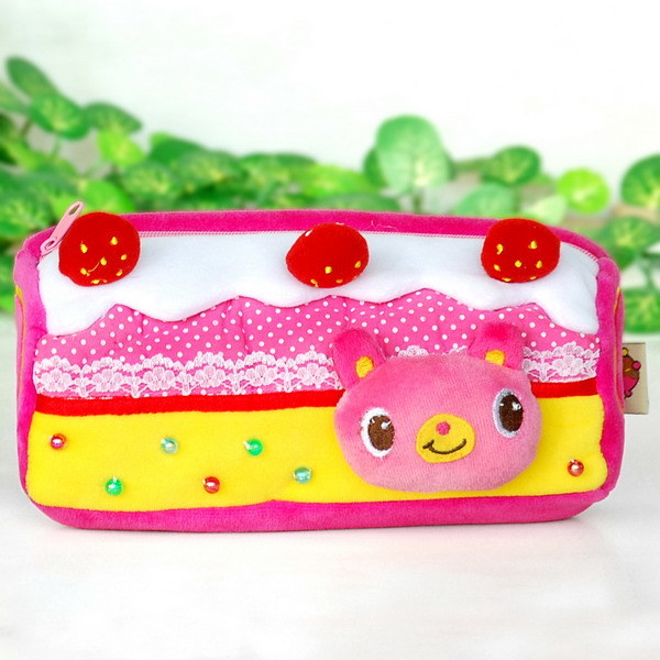 [Pink Cake] Embroidered Applique Pencil Pouch Bag / Pencil Holder / Carrying Case (3.5*2.5*2.5)