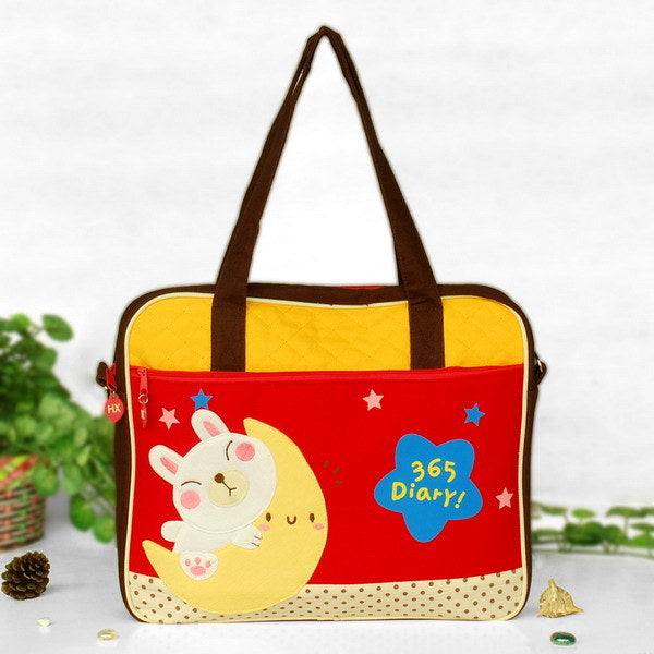 [Moon Rabbit] Embroidered Applique Fabric Art Shoulder Tote Bag / Swingpack Bag (13.4*11.6*2.7)