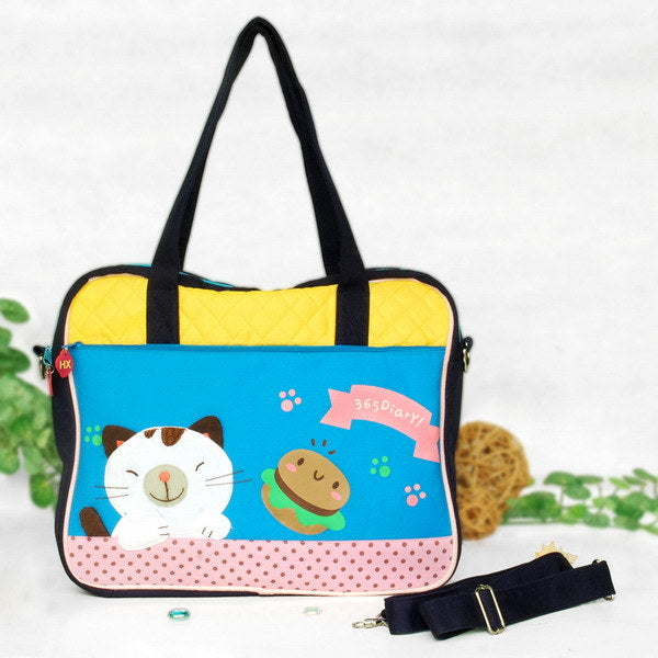 [Pretty Kitten] Embroidered Applique Fabric Art Shoulder Tote Bag / Swingpack Bag (13.4*11.6*2.7)