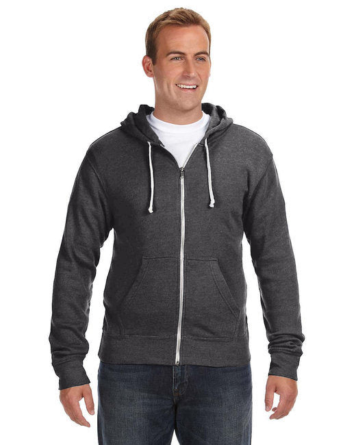 Adult Triblend Full-Zip Fleece Hooded Sweatshirt - BLACK TRIBLEND - XS