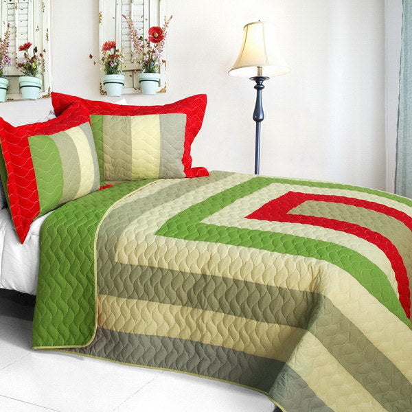 [My Backyard] Vermicelli-Quilted Patchwork Geometric Quilt Set Full/Queen