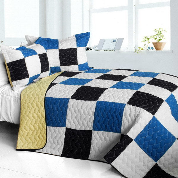 [Delicate Plaid - A] Vermicelli-Quilted Patchwork Plaid Quilt Set Full/Queen