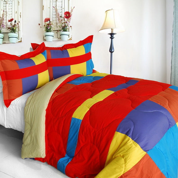 [Antique Young] Quilted Patchwork Down Alternative Comforter Set (Full/Queen Size)