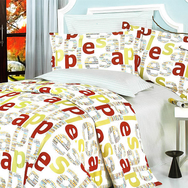 Blancho Bedding - [Apple Letter] 100% Cotton 4PC Duvet Cover Set (King Size)(Comforter not included)