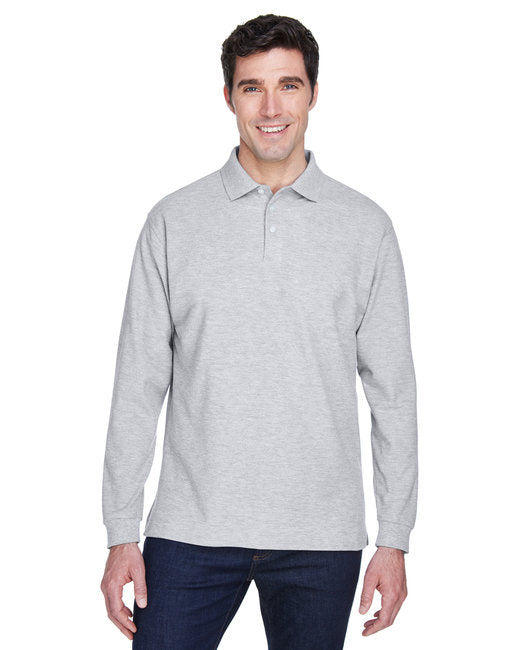 Men's Pima Piqué Long-Sleeve Polo - BLACK - S