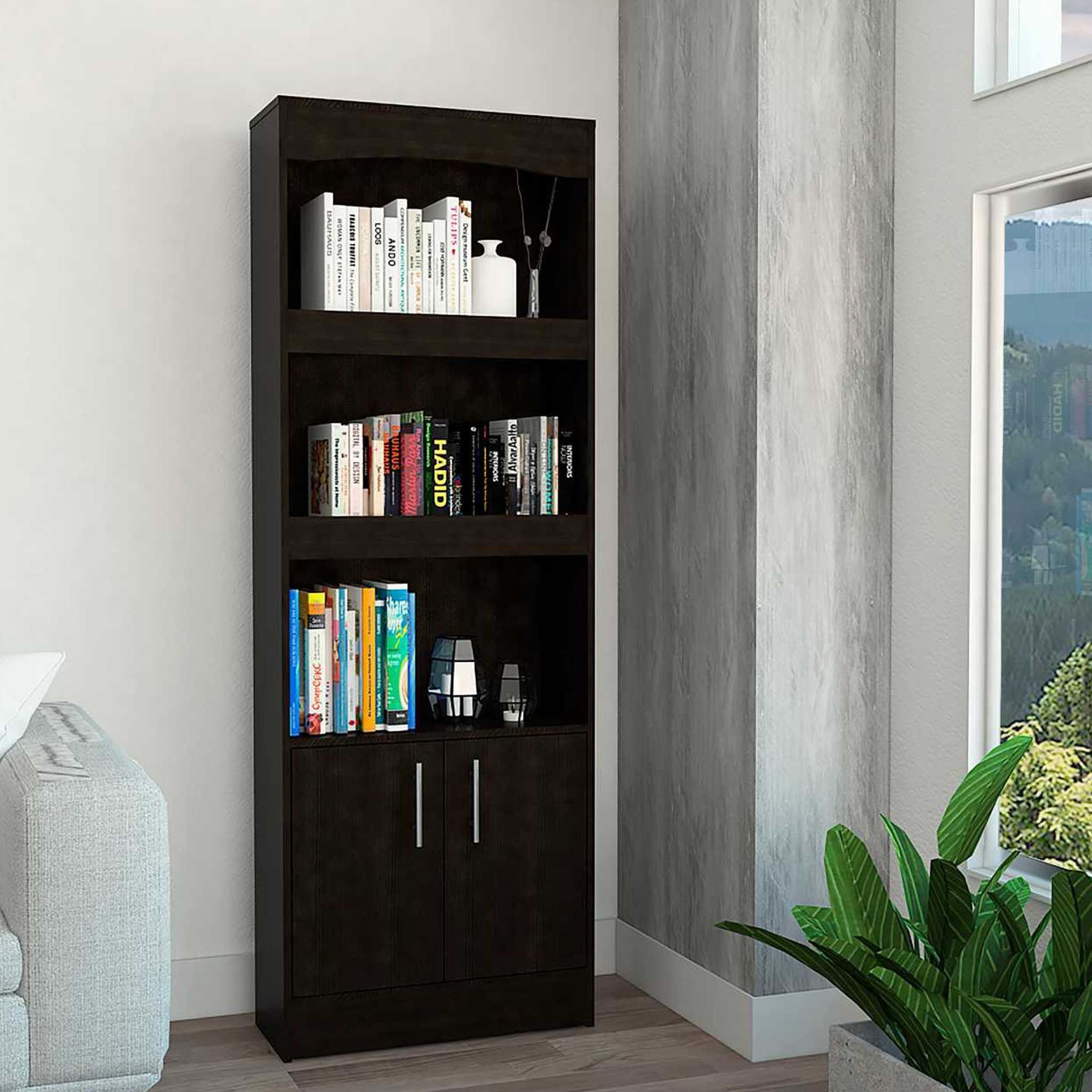 Shell Beach 1-Drawer 3-Shelf Bookcase Black Wengue