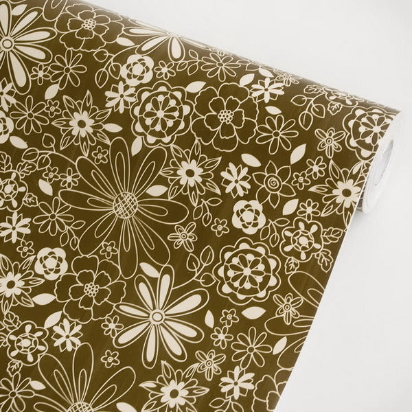 Elegant Flowers Brown - Vinyl Self-Adhesive Wallpaper Prepasted Wall stickers Wall Decor (Roll)