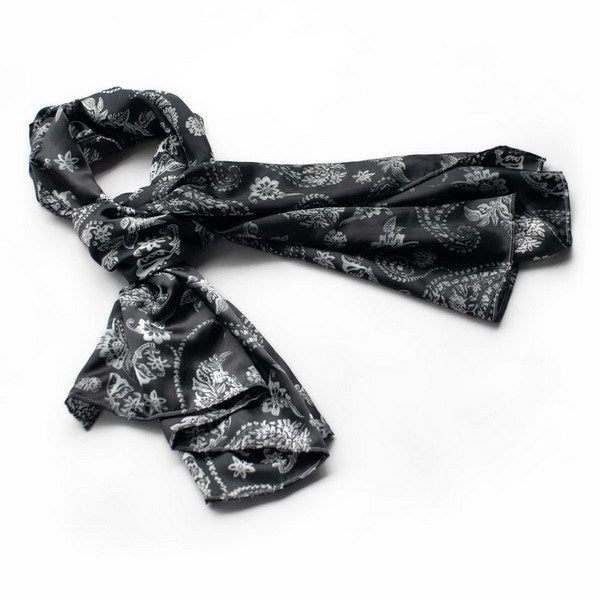 Blando Black Flower and Paisley Noble Decent Soft Natural Silk Scarf/Wrap/Shawl(Large)