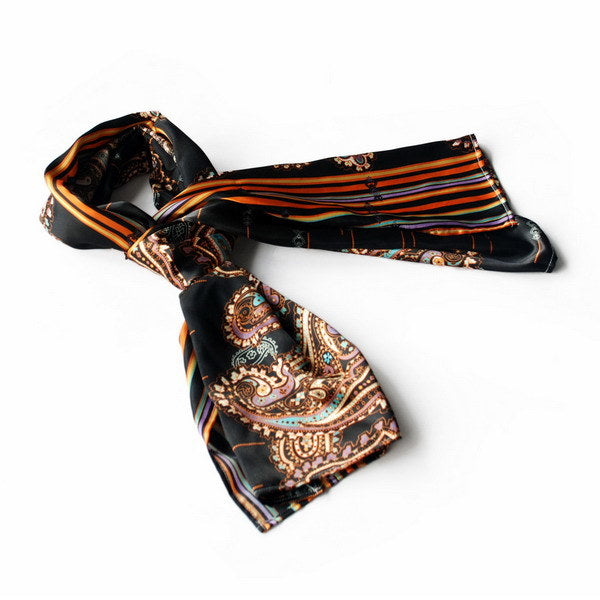 Blando Black Chic Paisley & Stripes Design Fashion Soft Silk Scarf/Wrap/Shawl(Large)