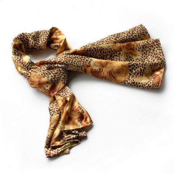 Blando Gold Leopard & Rose Floral Pattern Stylish super soft Silk Scarf/Wrap/Shawl(Small)