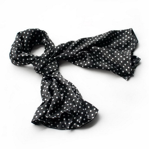 Blando Black Background Small Cute White Dot Design Soft Silk Scarf/Wrap/Shawl(Large)