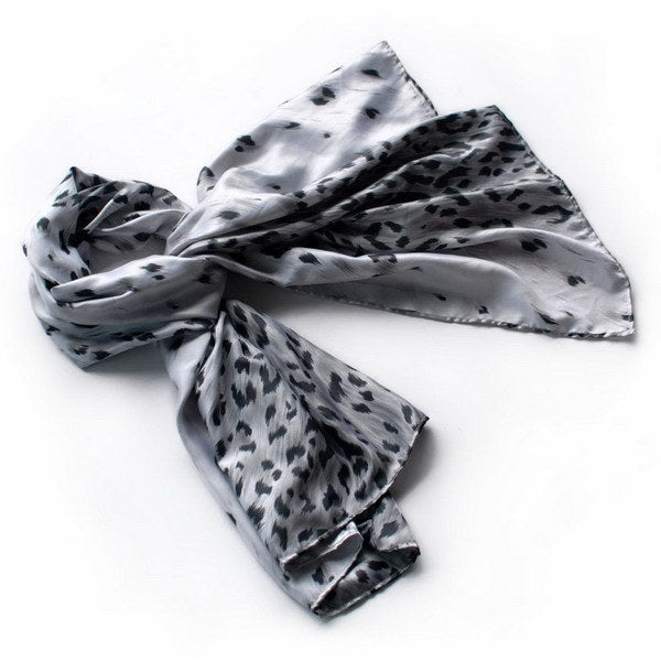 Blando Silver Leopard Design Elegant Delicately Soft Silk Scarf/Wrap/Shawl(Small)