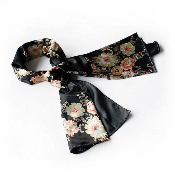 Blando Black Flowers Floral Patterns Exquisitely Elegant comfy Silk Scarf/Wrap/Shawl(Large)