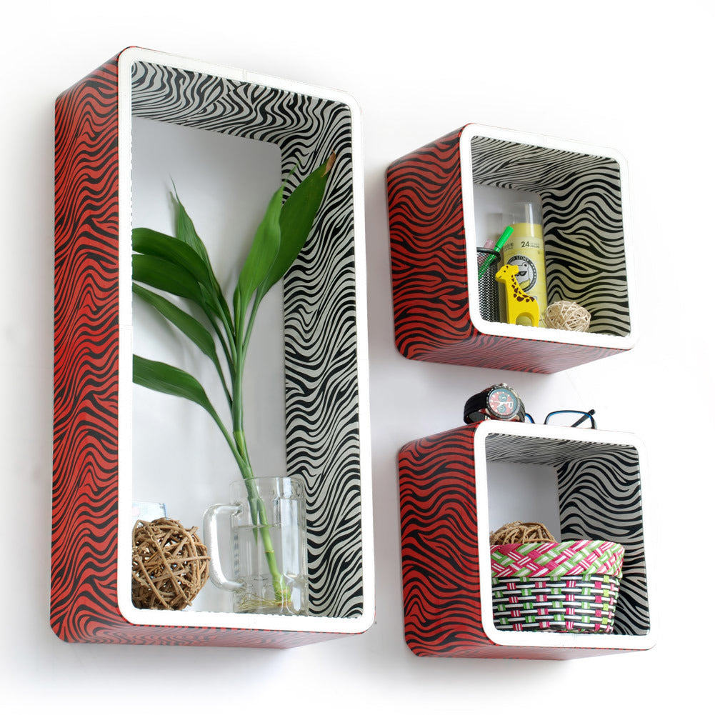 Trista - [Vivid Zebra Stripe] Rectangle Leather Wall Shelf / Bookshelf / Floating Shelf (Set of 3)