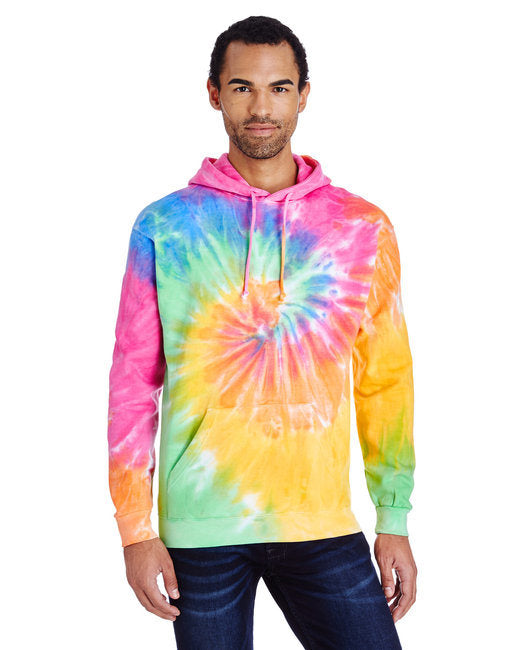 Adult Tie-Dyed Pullover Hooded Sweatshirt - SPIDER LIME - S
