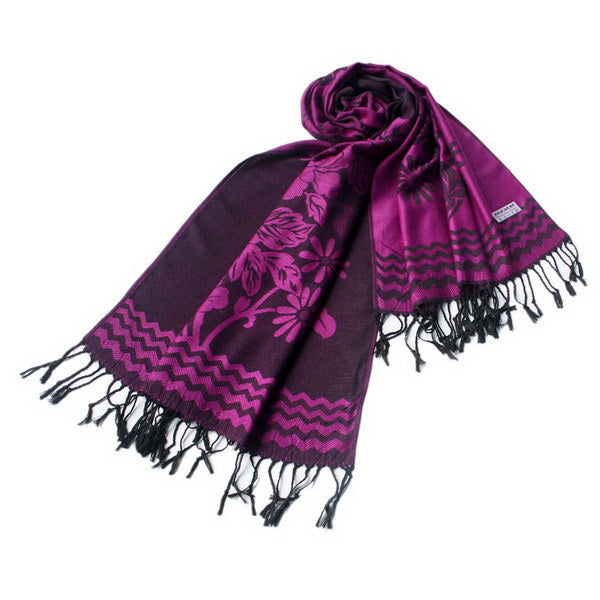 Blancho Bedding -Pa-616-9 Fuchsia Base Peony Flowers Patterns Exquisitely Soft Woven Pashmina/Shawl/Scarf