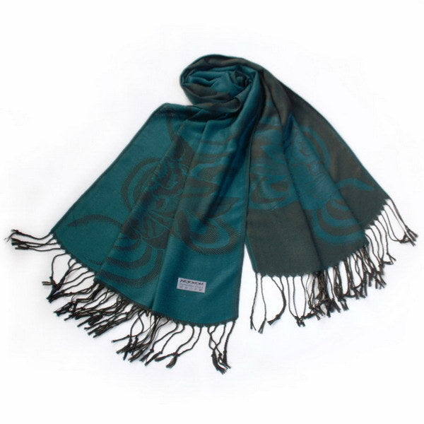 Blancho Bedding -Pa-a80-2 Sea Blue Huge Rose Flora Elegant Noble Exquisitely Soft Tassel Ends Pashmina/Shawl/Scarf