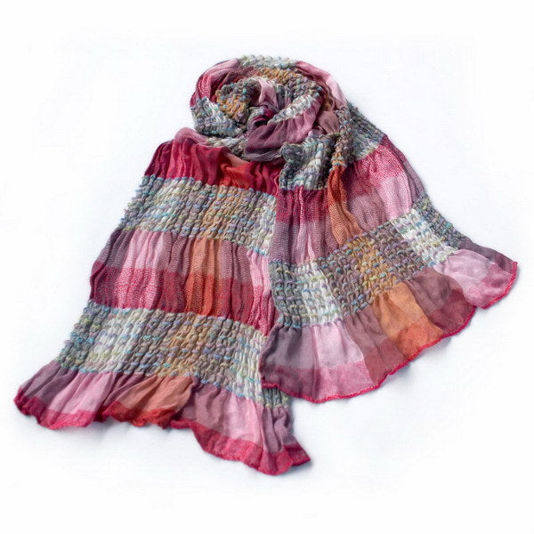 Blancho Bedding -Pa-a87 Pink Checks Arcadian Style Cute Silky Soft Woven Tassel Ends Pashmina/Shawl/Scarf