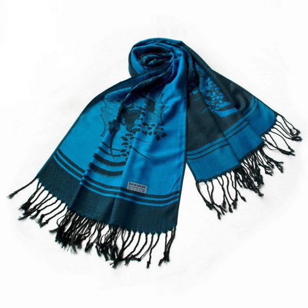 Blancho Bedding -Pa-615-1 Blue BaseFlower Patterns Elegant super Soft Woven Tassel Ends Pashmina/Shawl/Scarve