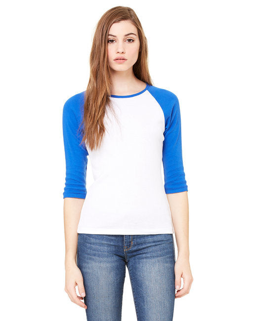 Ladies' Baby Rib 3/4-Sleeve Contrast Raglan T-Shirt - DEEP HTHR/ BLACK - S
