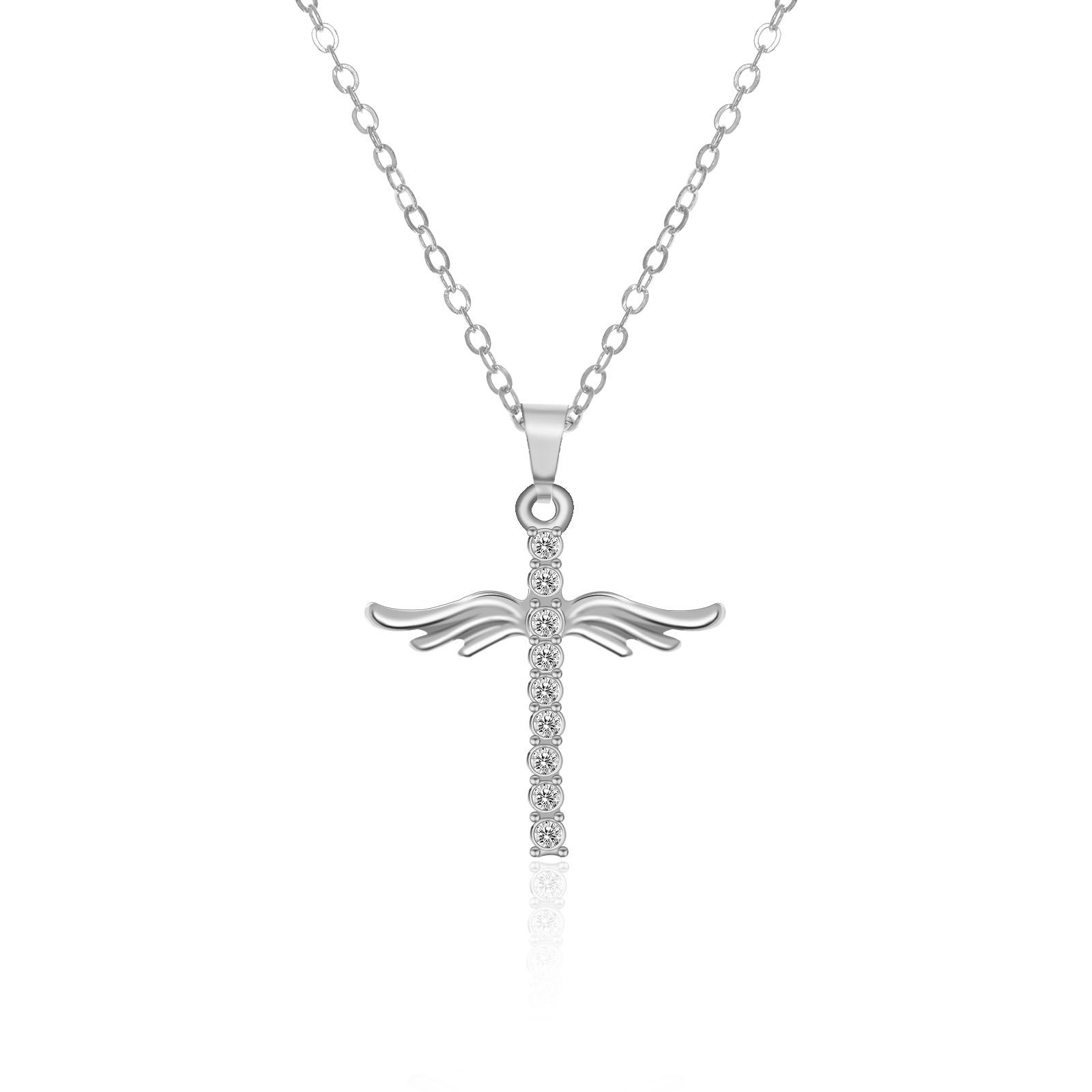 Simple Cross Diamond Angel Wings Pendant