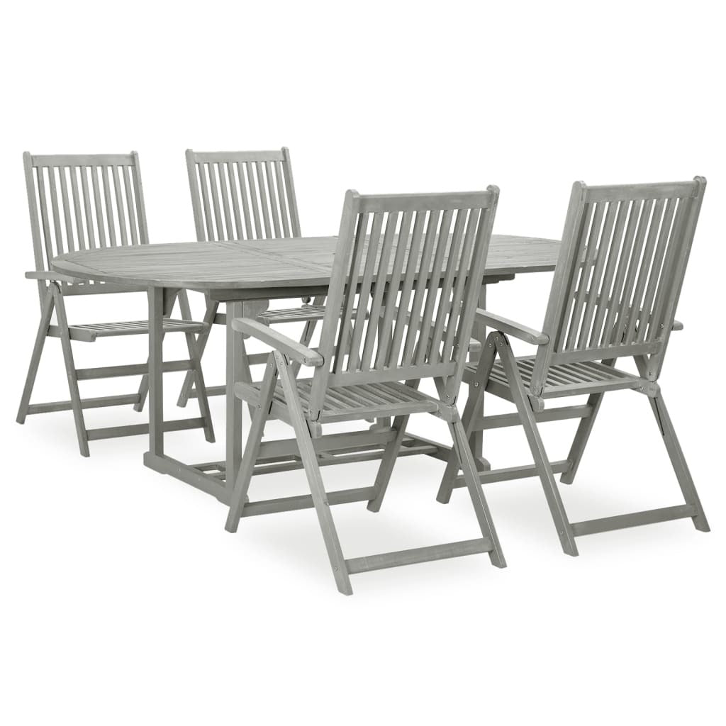 5 Piece Patio Dining Set Solid Acacia Wood Gray