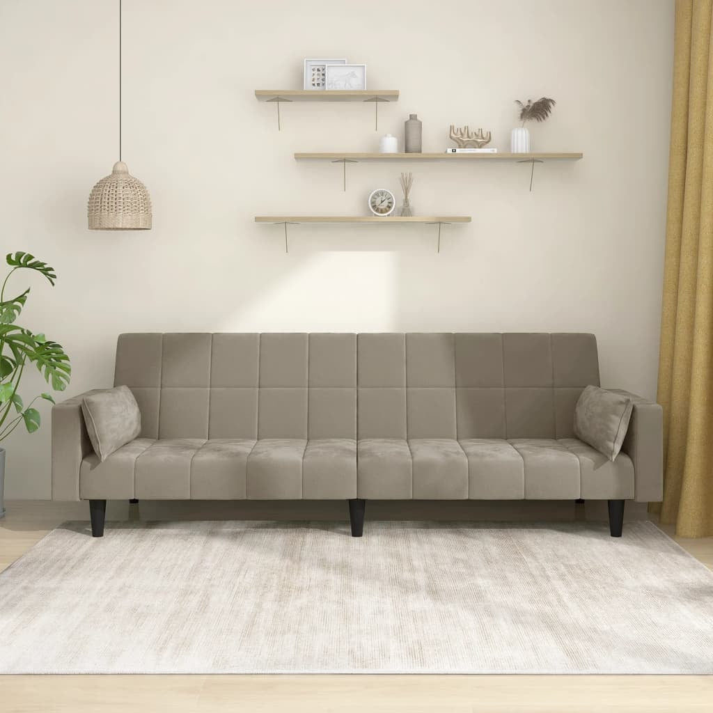 2-Seater Sofa Bed with Two Pillows Light Gray Velvet