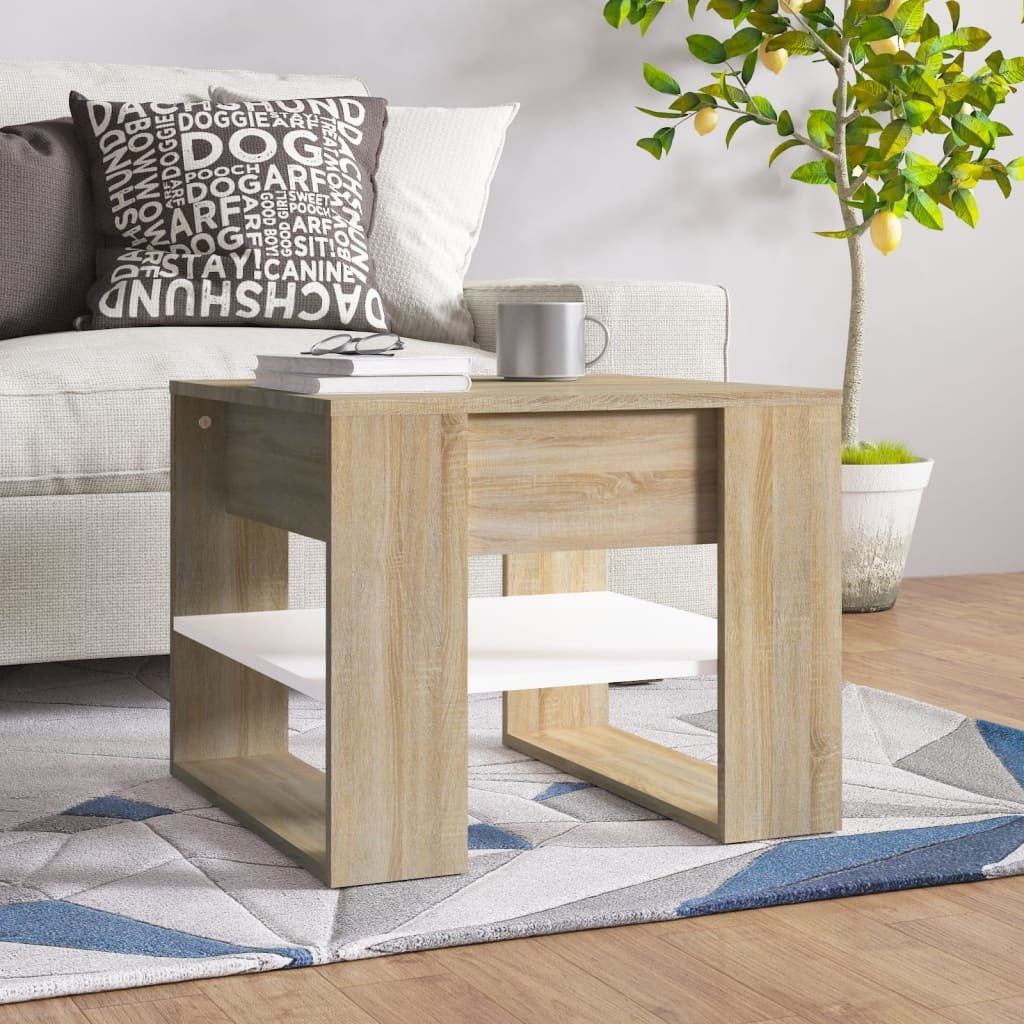 Coffee Table White and Sonoma Oak 21.9"x21.7"x17.7" Engineered Wood