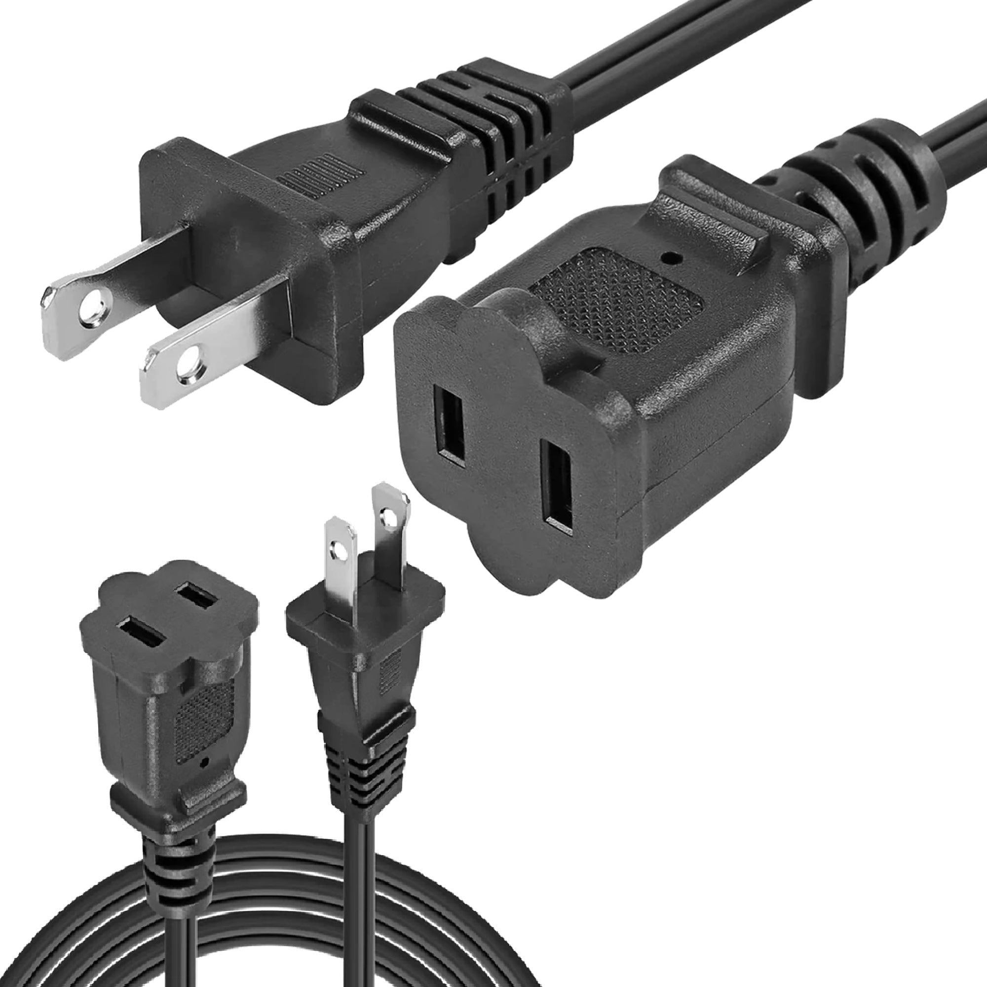 5 Core AC Power Cord 10 Ft • 2 Prong Extension Adapter • 16AWG/2C 125V 13A • US Polarized Male to Female Outlet Extension Cable Black- EXC BLK 10FT