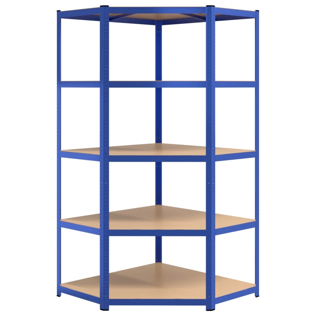 5-Layer Corner Shelf Blue Steel&Engineered Wood