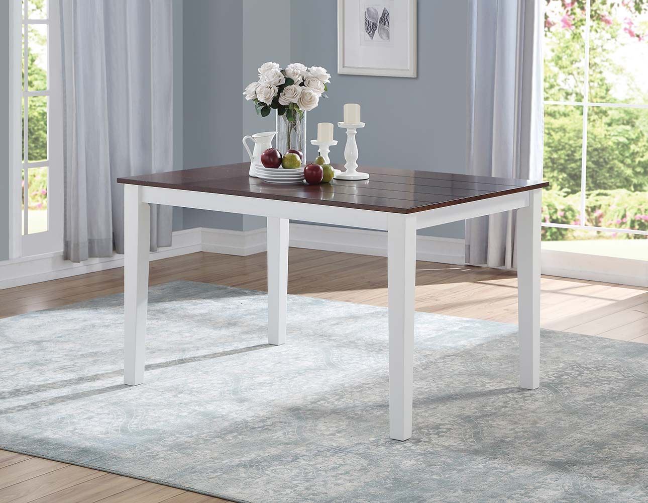 ACME Green Leigh Dining Table, White & Walnut 77075