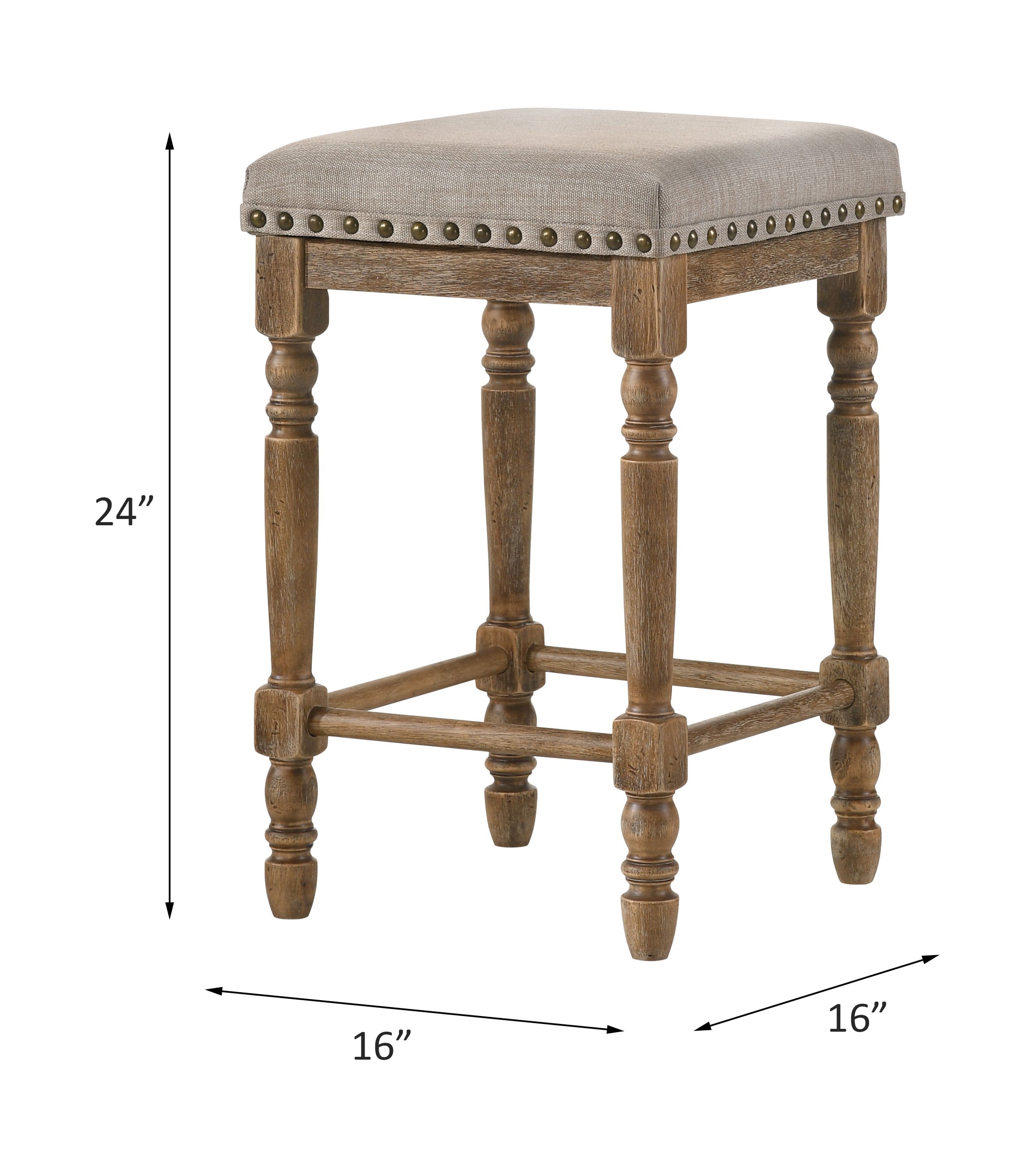 ACME Farsiris Counter Height Stool, Beige Fabric & Weathered Oak Finish 77177