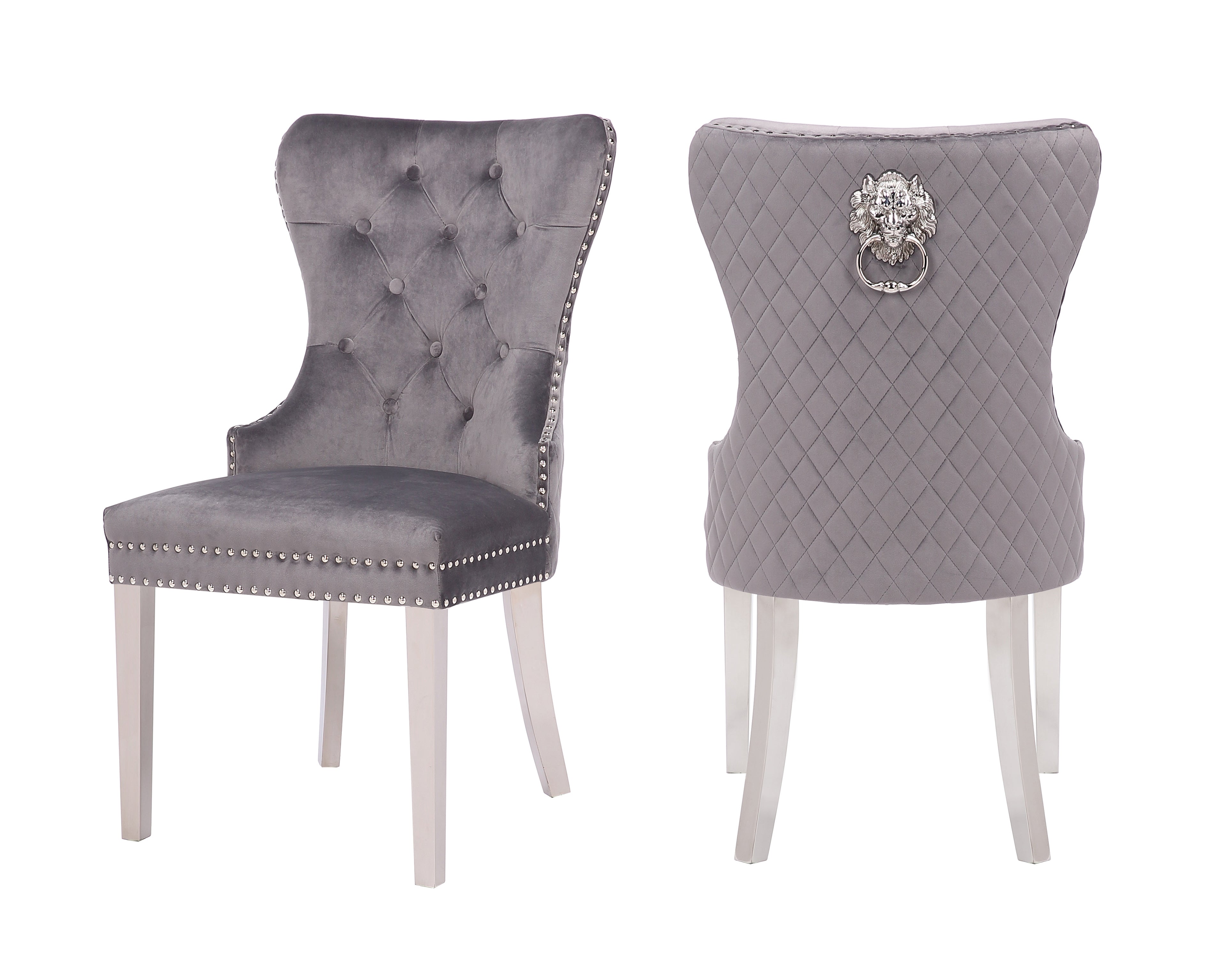 Simba Stainless Steel 2 Piece Chair Finish with Velvet Fabric in Dark Gray