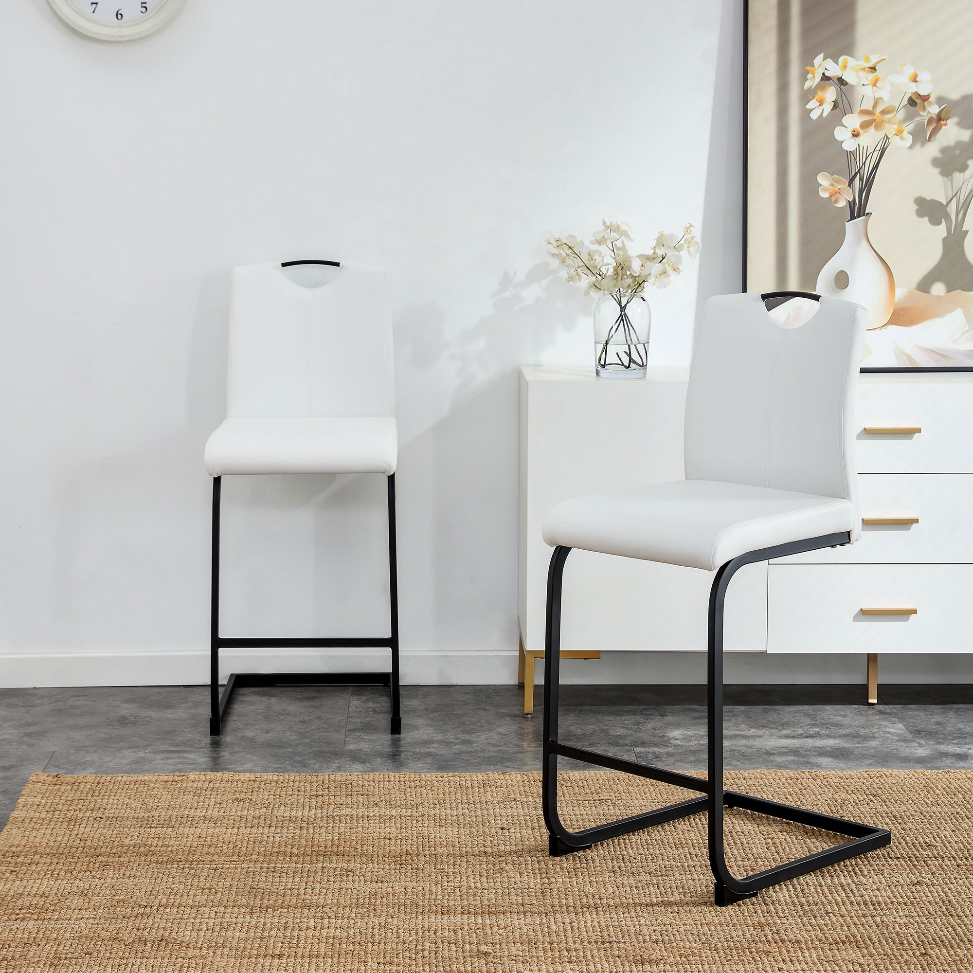 White PU Chair Barstool Dining Counter Height Chair Set of 2