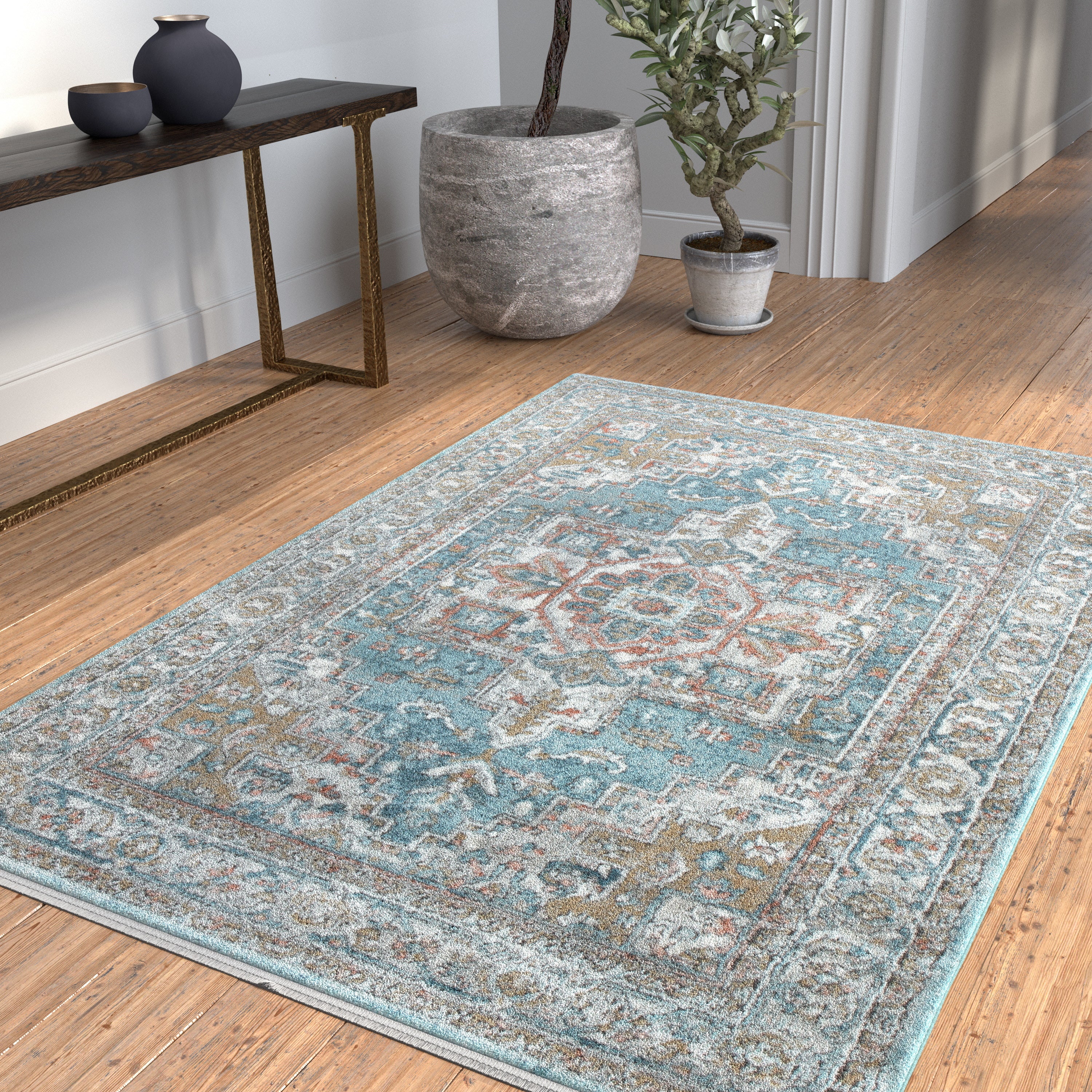 Laguna Highland Blue/Natural/Coral/Ivory Area Rug 4x6