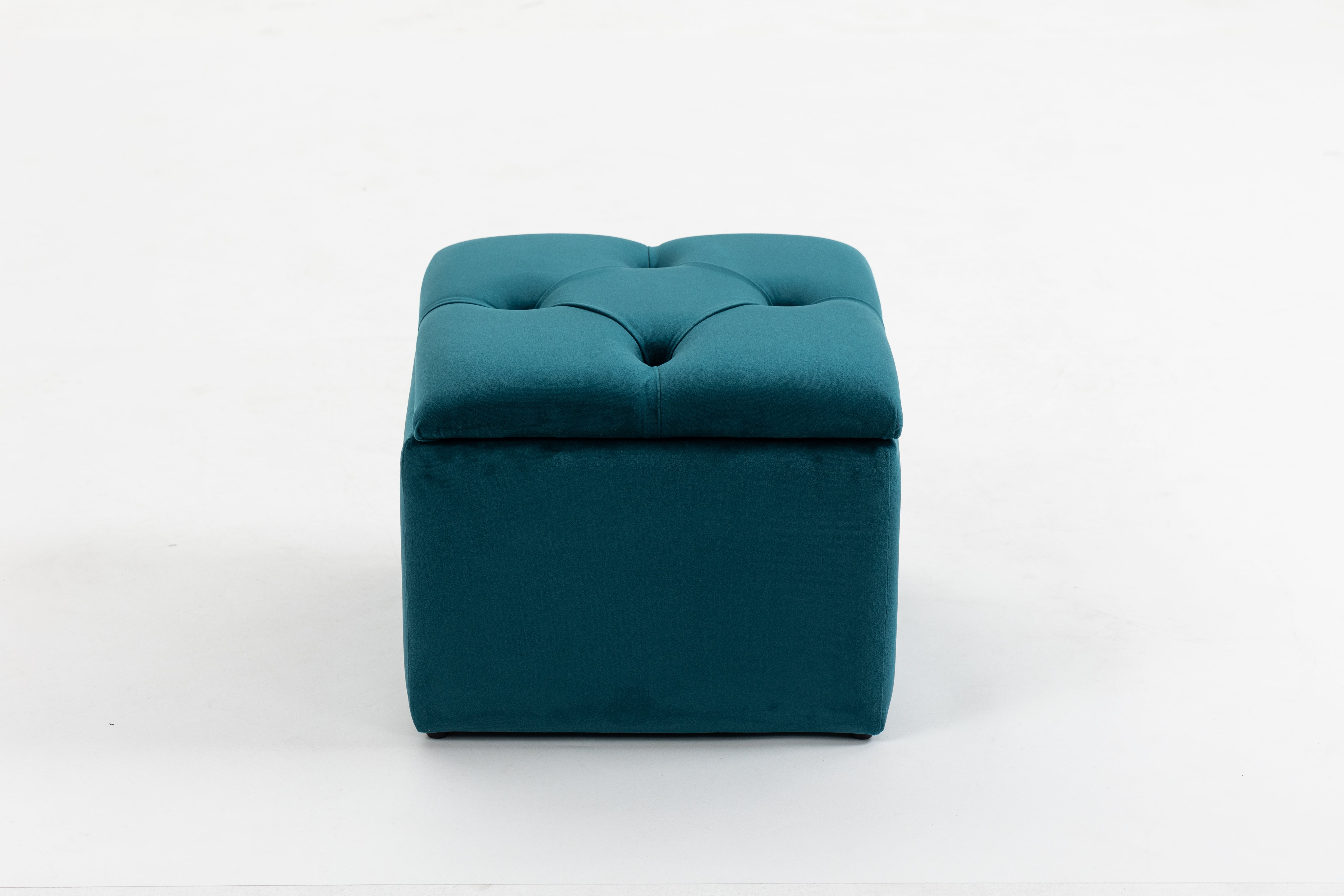 Set of 3 47.5" Wide Upholstered Storage Ottoman with Tufted Top and Solid Wood Legs TEAL