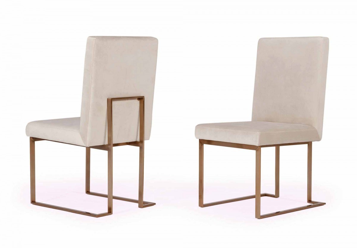 Modrest Fowler Modern Beige and Brass Velvet Dining Chair (Set of 2)