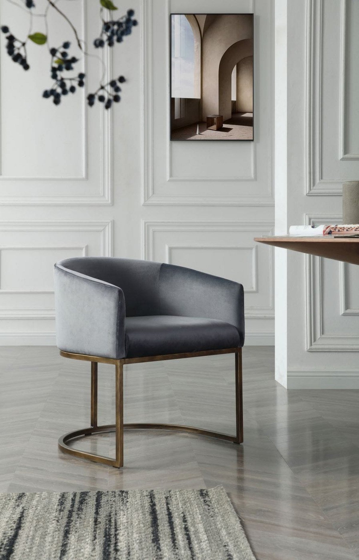 Modrest Elisa Modern Grey Velvet & Brass Dining Chair